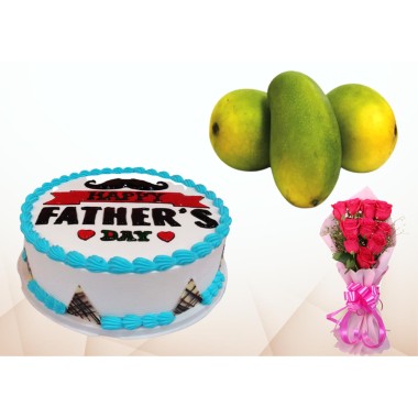 Father's Day Cake, Mango & 10 Pcs Roses Combo